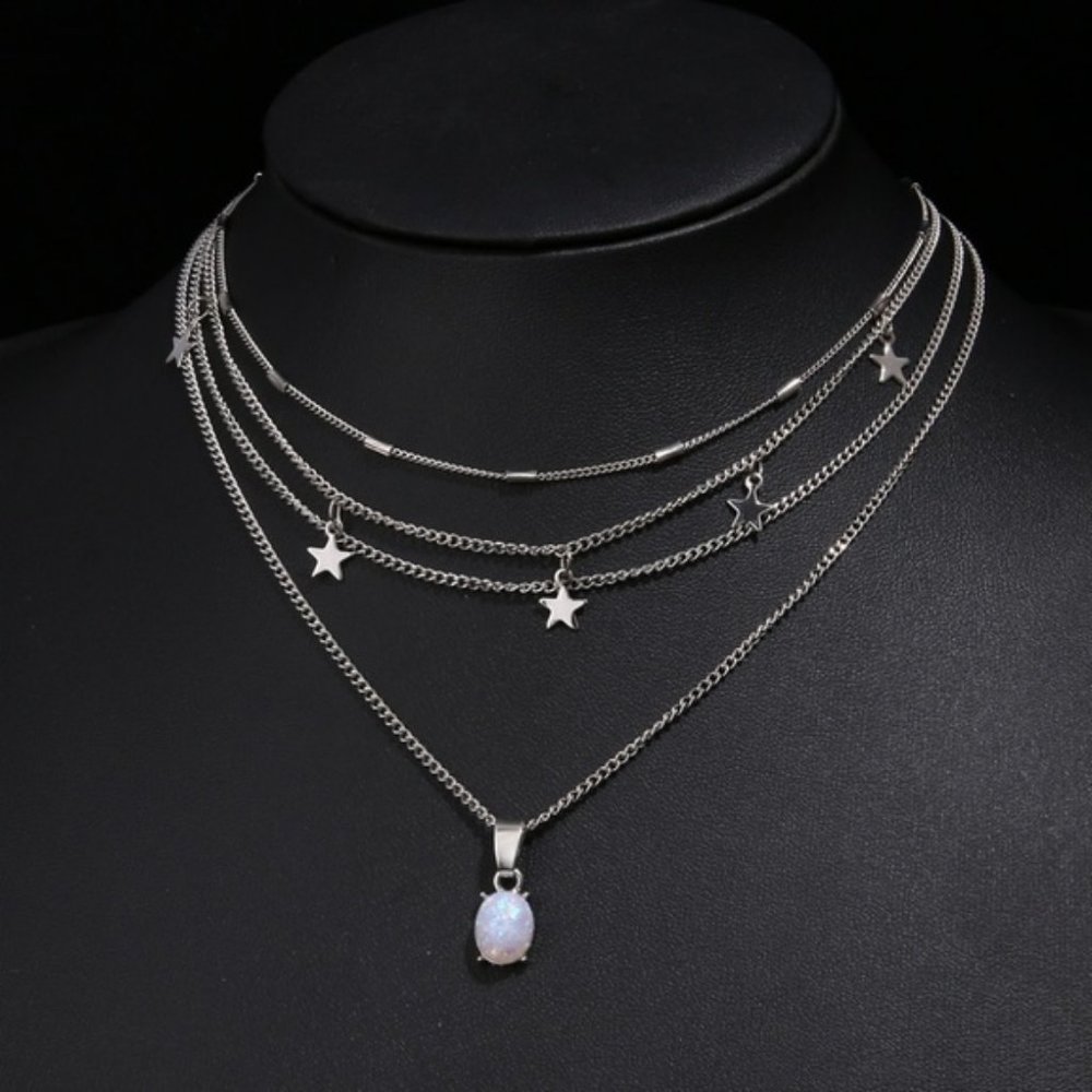Moonstone & Silver Stars Choker Necklace - Picture 2 of 5